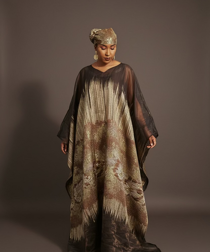 Ensemble amma brocart organza - Marron