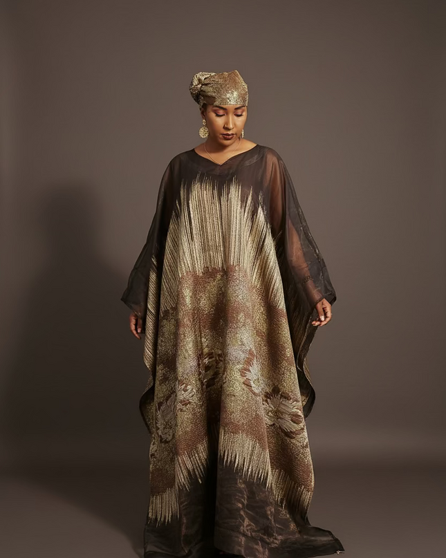 Ensemble amma brocart organza - Marron