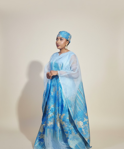 Ensemble amma brocart organza - Bleu