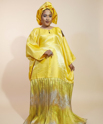 Boubou brocart plissé mikado - Jaune