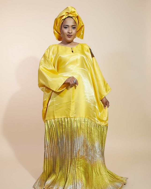 Boubou brocart plissé mikado - Jaune