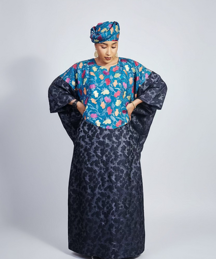 Robe dentelle indienne - organza - Bleu black