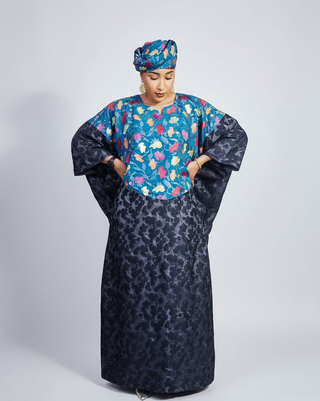 Robe dentelle indienne - organza - Bleu black