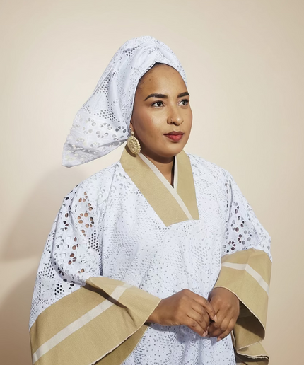 Robe morenike dentelle aso oke - Blanc IV