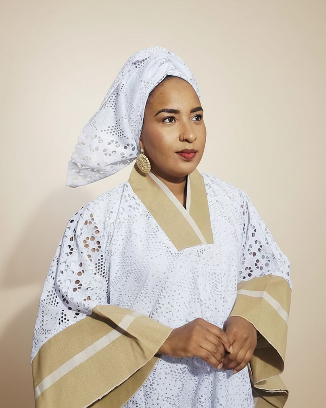 Robe morenike dentelle aso oke - Blanc IV