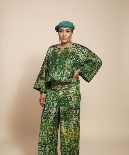Ensemble pantalon adire ademide - vert forest