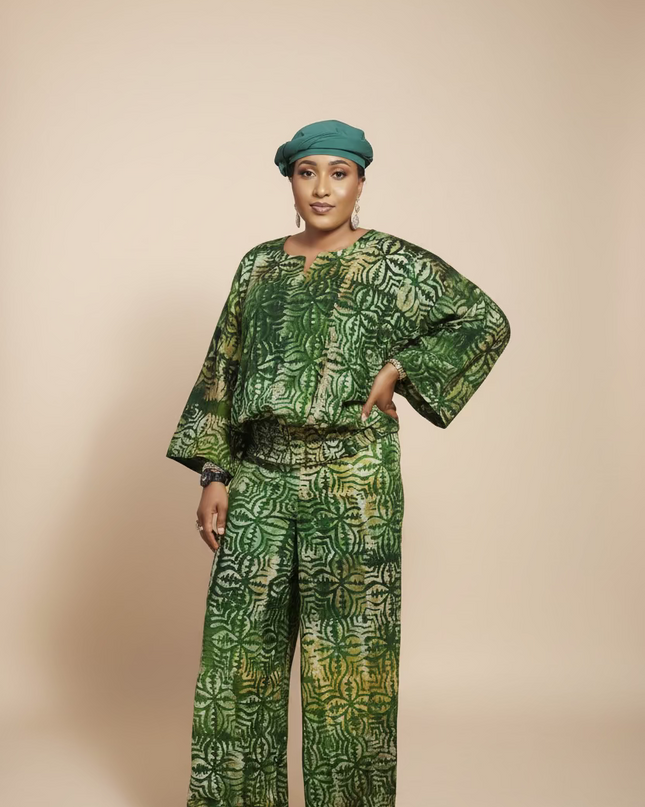 Ensemble pantalon adire ademide - vert forest