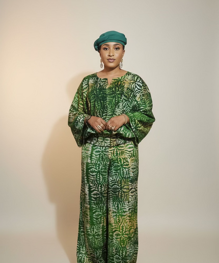 Ensemble pantalon adire ademide - vert forest