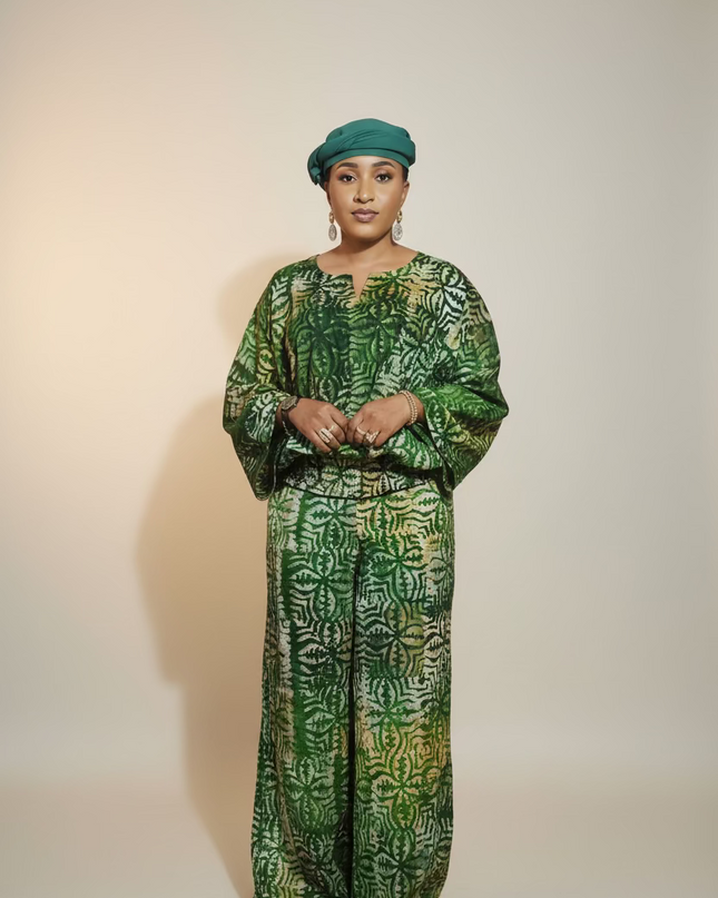 Ensemble pantalon adire ademide - vert forest