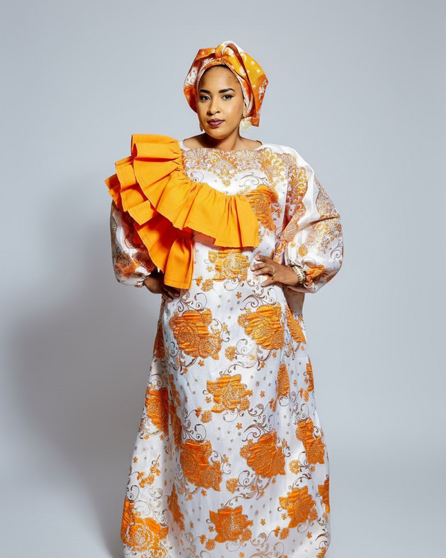 Robe Omosewa brocart aso oke - Orange