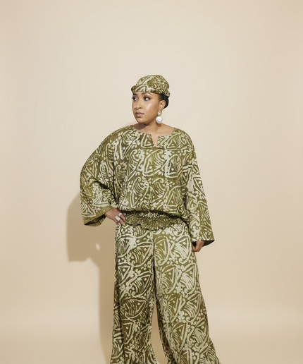 Ensemble pantalon adire yetunde - Vert olive
