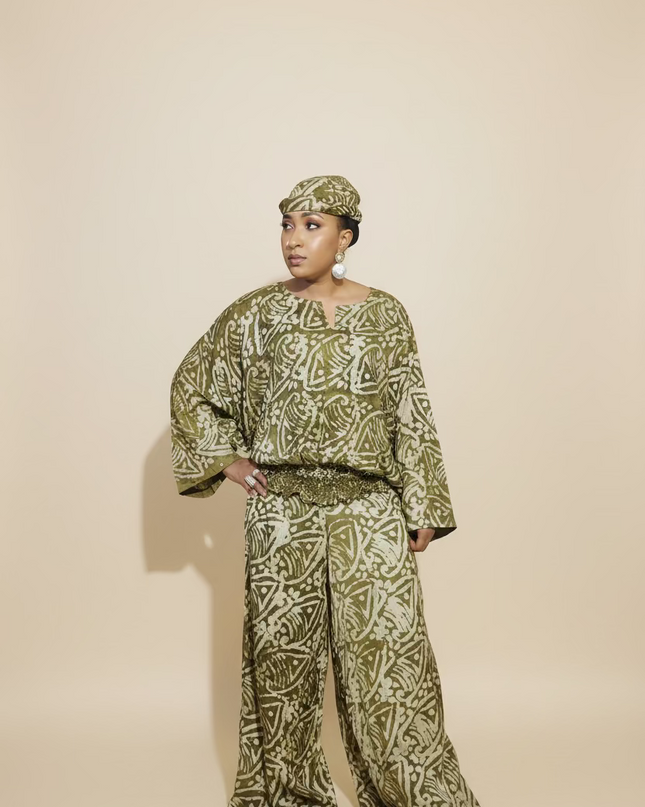 Ensemble pantalon adire yetunde - Vert olive