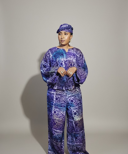 Ensemble pantalon adire folami - Bleu violet