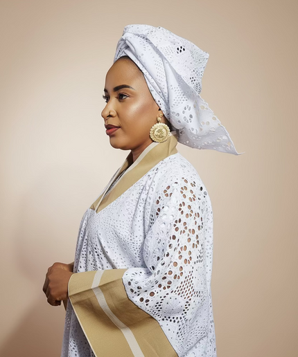 Robe morenike dentelle aso oke - Blanc IV