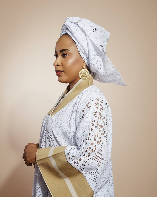 Robe morenike dentelle aso oke - Blanc IV