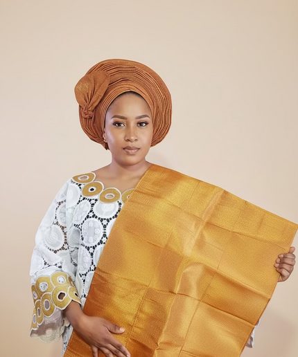 Foulard nigérian prénoué Aso Oké - Orange