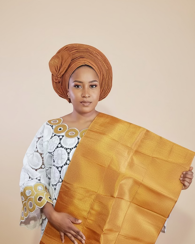 Foulard nigérian prénoué Aso Oké - Orange