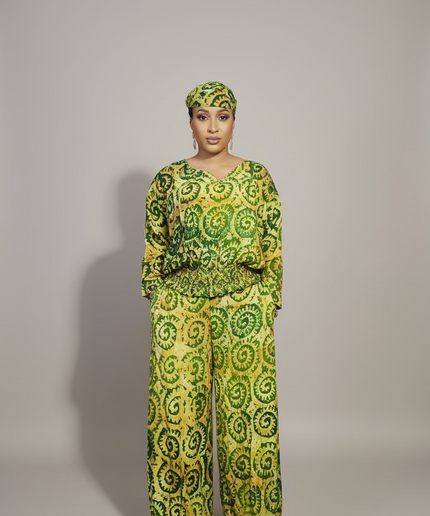 Ensemble pantalon adire adetunde - Vert fluo