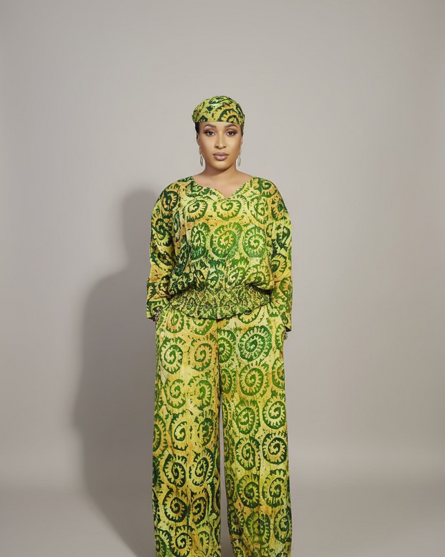 Ensemble pantalon adire adetunde - Vert fluo