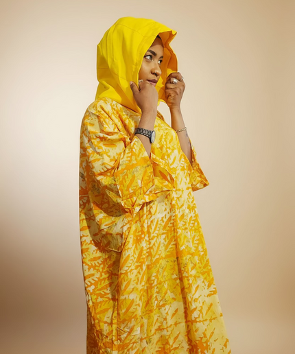 Boubou adire à capuche - Jaune