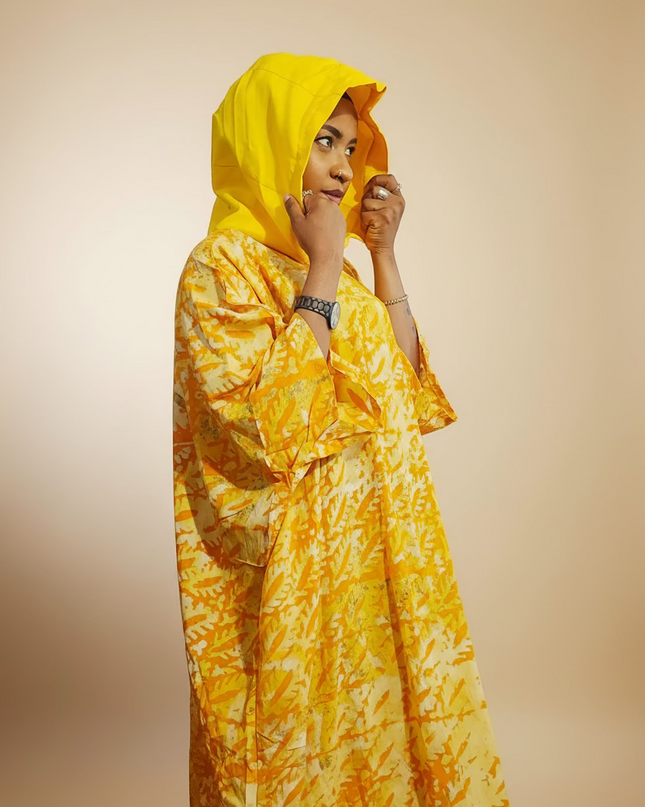 Boubou adire à capuche - Jaune