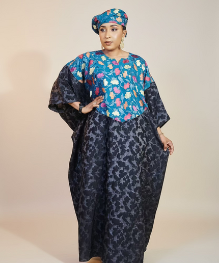 Robe dentelle indienne - organza - Bleu black