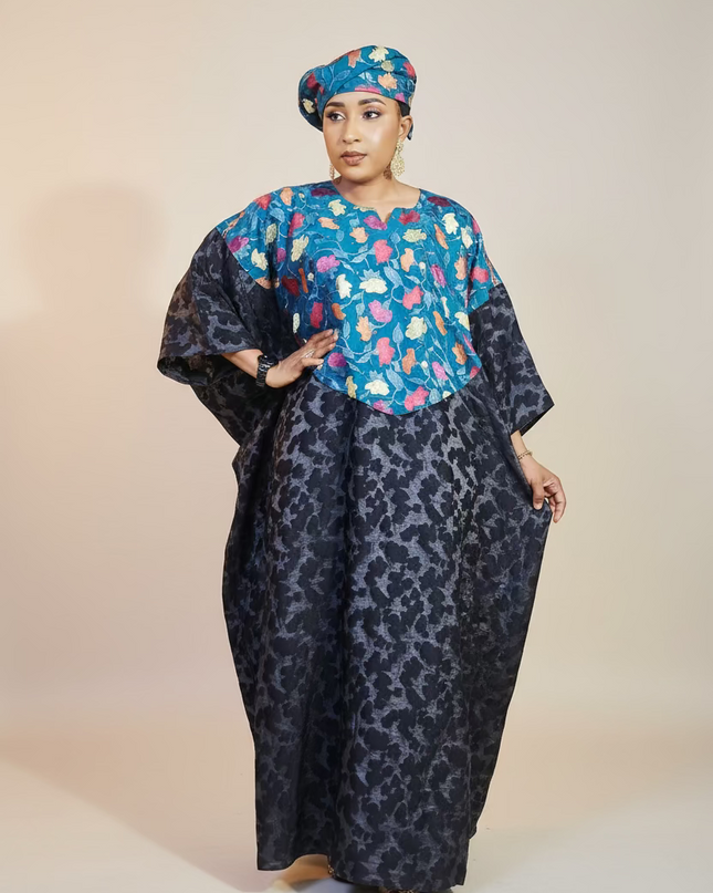 Robe dentelle indienne - organza - Bleu black