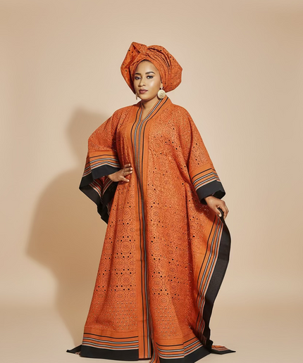 Robe morenike dentelle aso oke - Terracotta