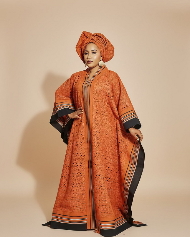 Robe morenike dentelle aso oke - Terracotta