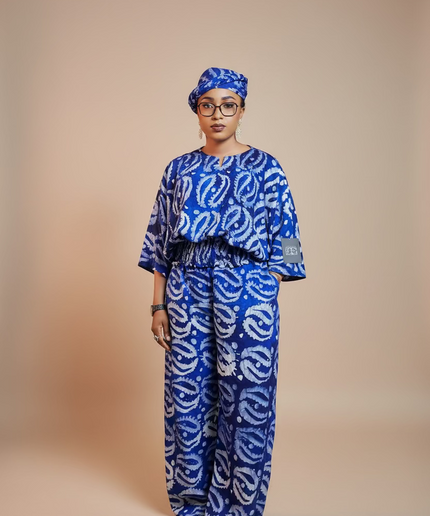 Ensemble pantalon adire - Bleu roi