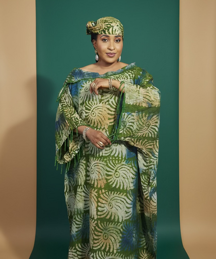 Boubou adire dempé perlé tolulope - Vert
