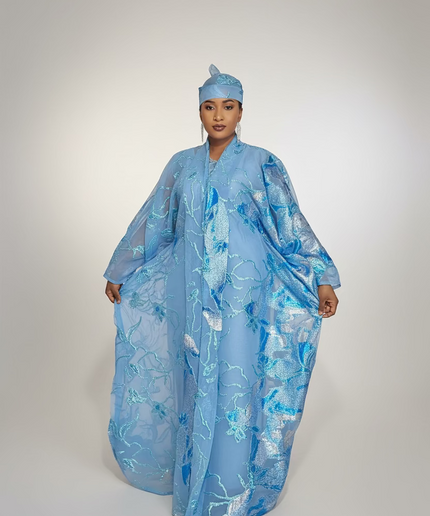 Ensemble brocart dubai - Bleu ciel