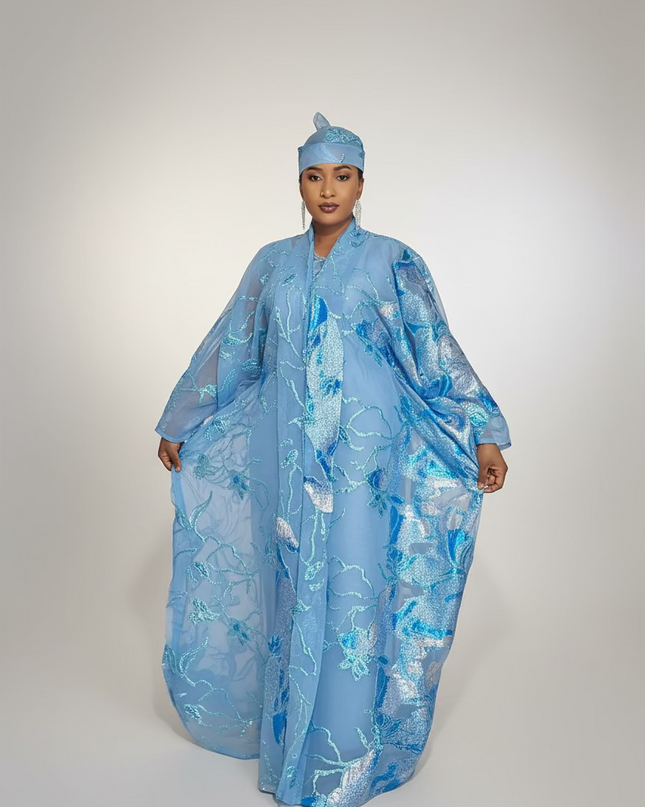 Ensemble brocart dubai - Bleu ciel