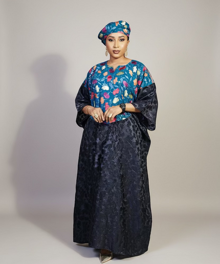 Robe dentelle indienne - organza - Bleu black