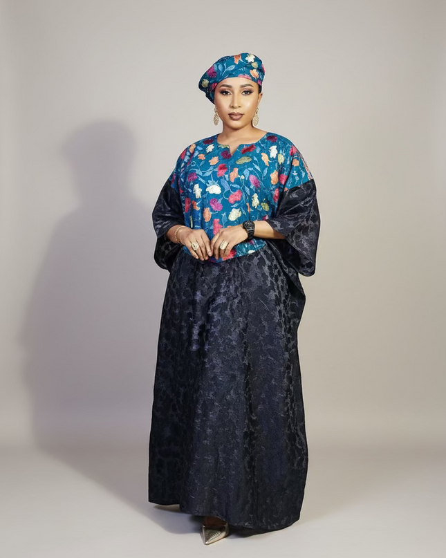 Robe dentelle indienne - organza - Bleu black