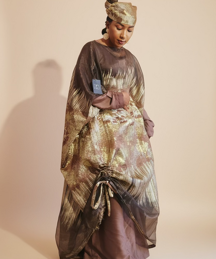 Ensemble amma brocart organza rétractable - Marron