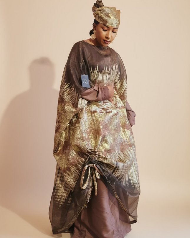 Ensemble amma brocart organza rétractable - Marron