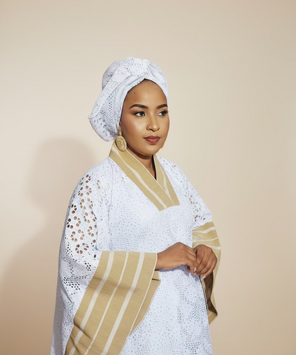 Robe morenike dentelle aso oke - Blanc III