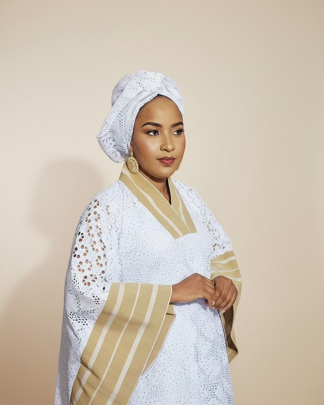 Robe morenike dentelle aso oke - Blanc III