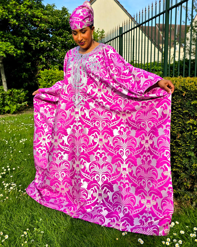 Boubou damask brodé - Fuchsia
