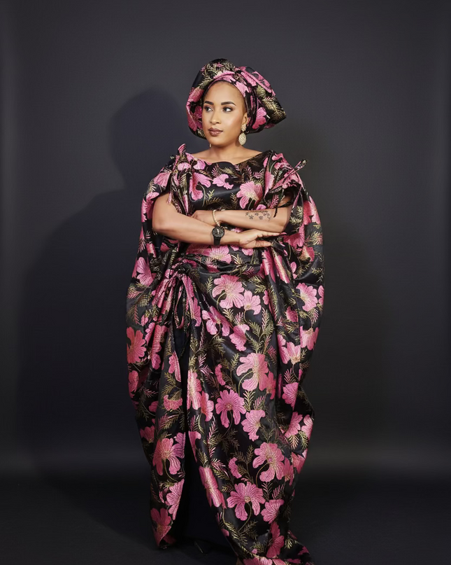 Ensemble khadija jupe brocart - Rose