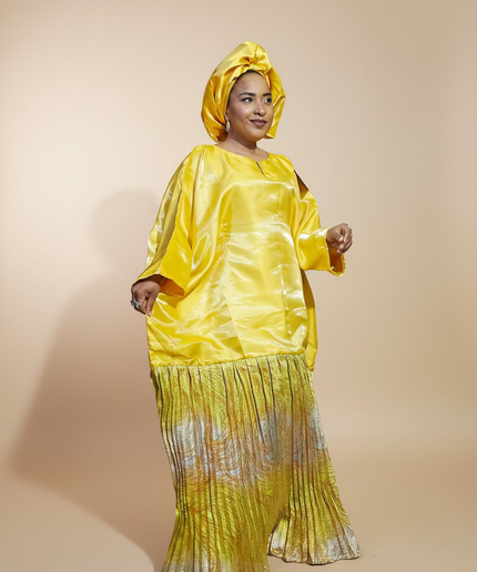 Boubou brocart plissé mikado - Jaune