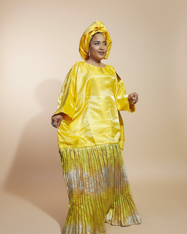 Boubou brocart plissé mikado - Jaune