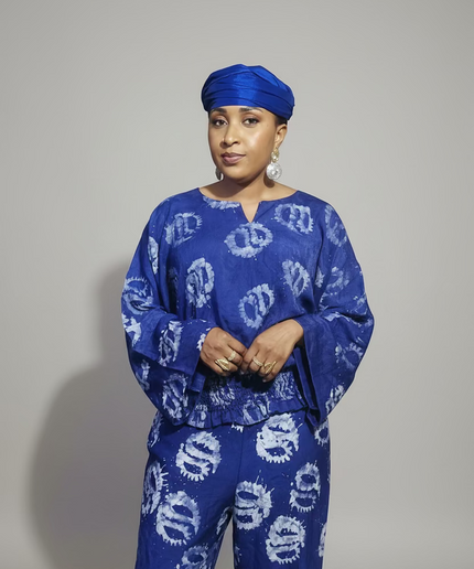 Ensemble pantalon adire olatomi - Bleu roi