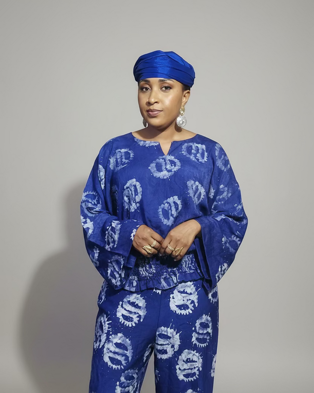 Ensemble pantalon adire olatomi - Bleu roi