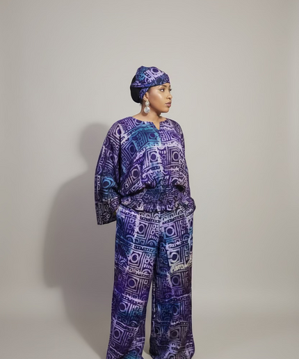 Ensemble pantalon adire folami - Bleu violet