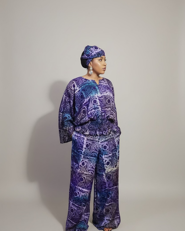 Ensemble pantalon adire folami - Bleu violet