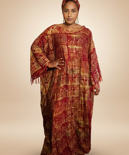 Boubou adire dempé perlé ileri - Rouge