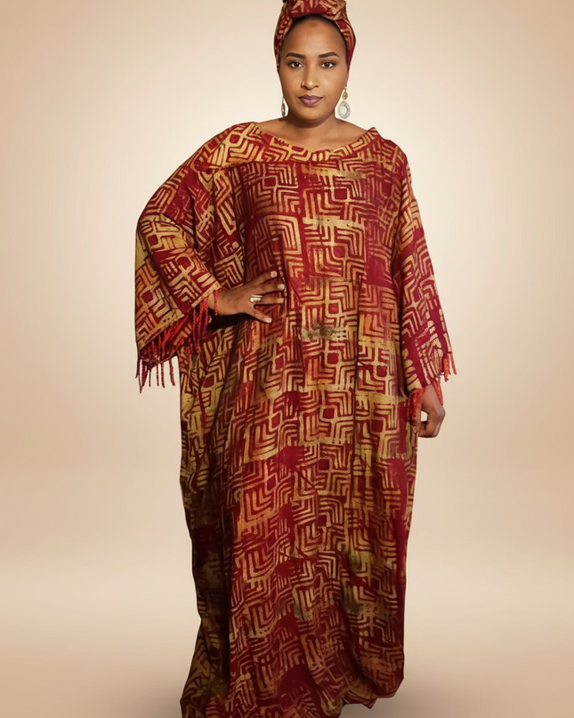 Boubou adire dempé perlé ileri - Rouge