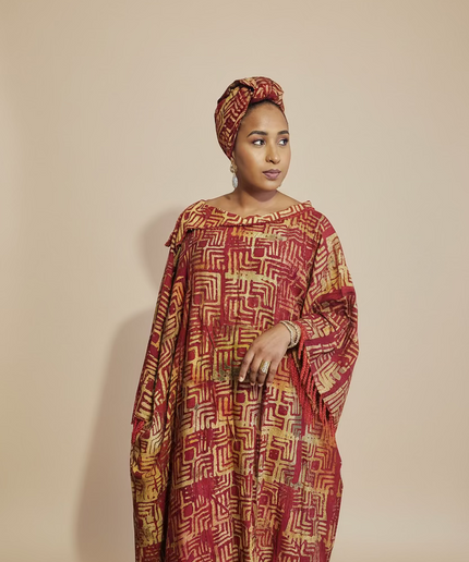 Boubou adire dempé perlé ileri - Rouge